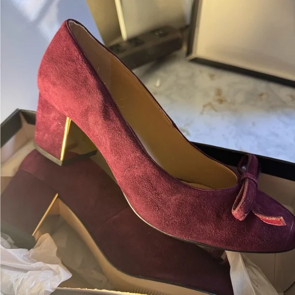 Talbots Purple Suede Heels with Bow Detail - Picture 2 of 5